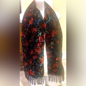 Emanuel Geraldo Floral Velvet Scarf with Fringe